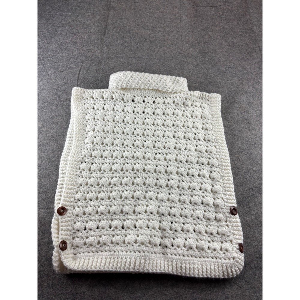 Handmade Crochet Poncho Vest Ivory Turtleneck Bobble Knit Button Side Womens S?